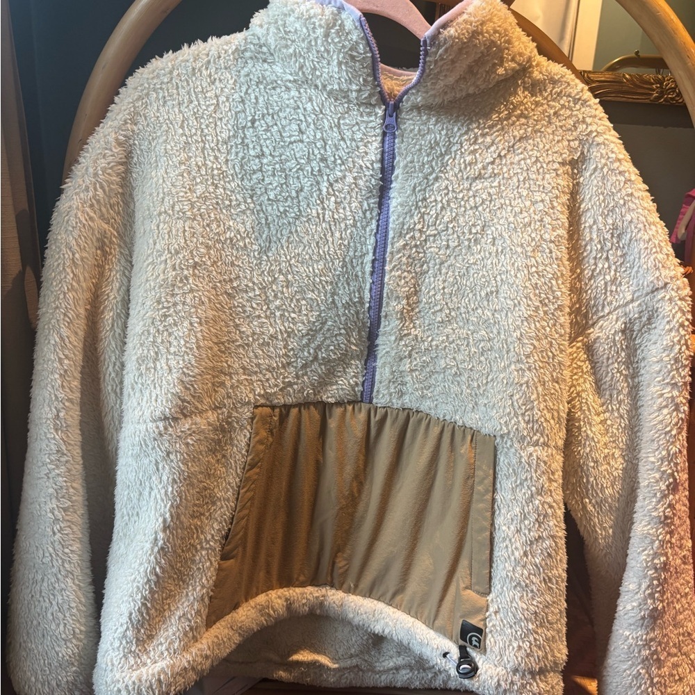Backcountry Fleece Cream and Tan Sherpa Pullover‎ Jacket - Picture 2 of 8